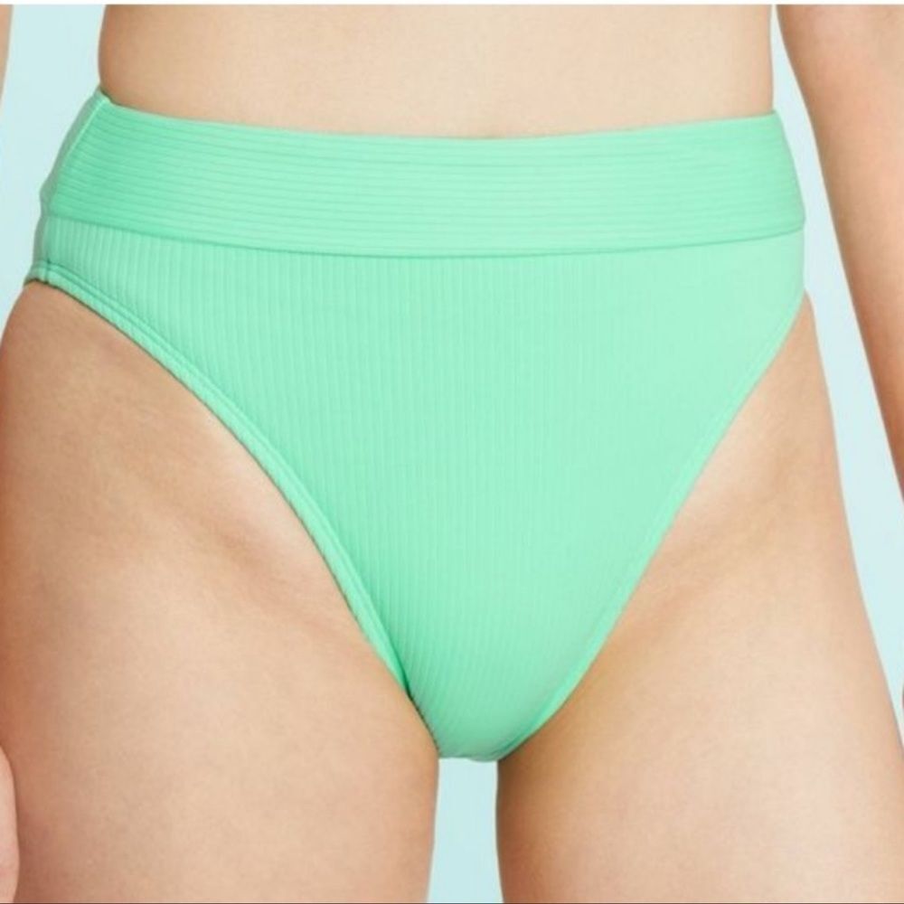 Stoney Clover Lane High-Waisted Light Green Ribbed Swim Bottom Size S
